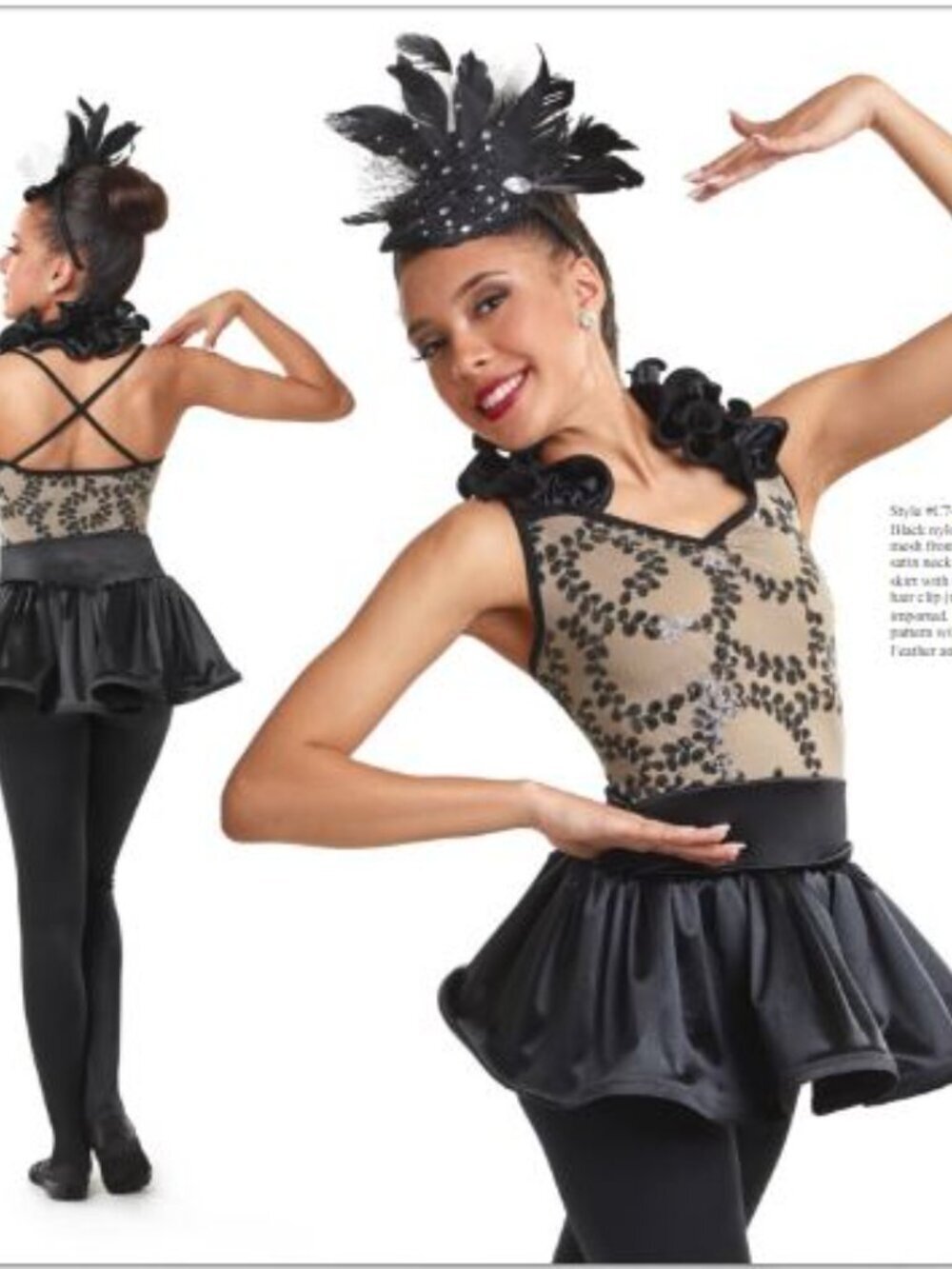 Curtain Call Tan and Black Sequin Catsuit with Peplum - Child Large